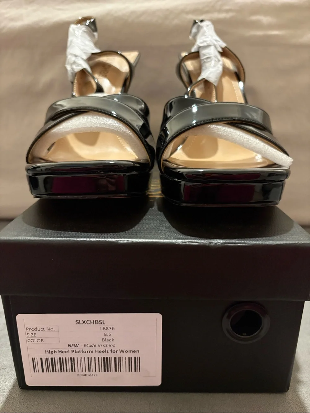 SLXCHBSL Women’s Patent Ankle-Strap Platform Sandals in Black - US Size 8.5